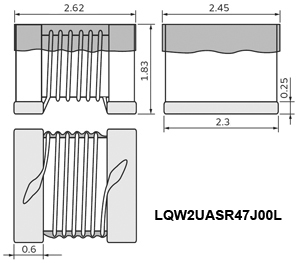 Габаритные размеры ВЧ катушки индуктивности LQW2UASR47J00L Murata