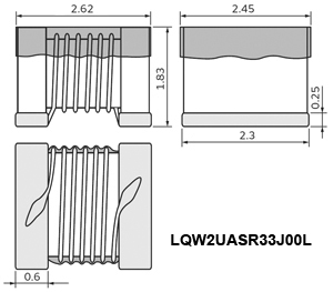 Габаритные размеры ВЧ катушки индуктивности LQW2UASR33J00L Murata