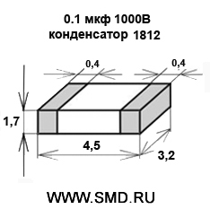 Конденсатор CC1812B104K102